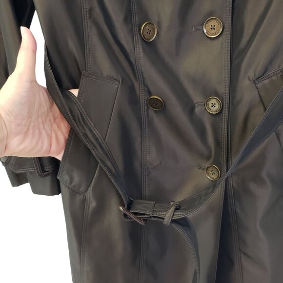 London Fog Metallic Bronze Tie Waist Trench Coat Size M/L - Picture 5 of 9